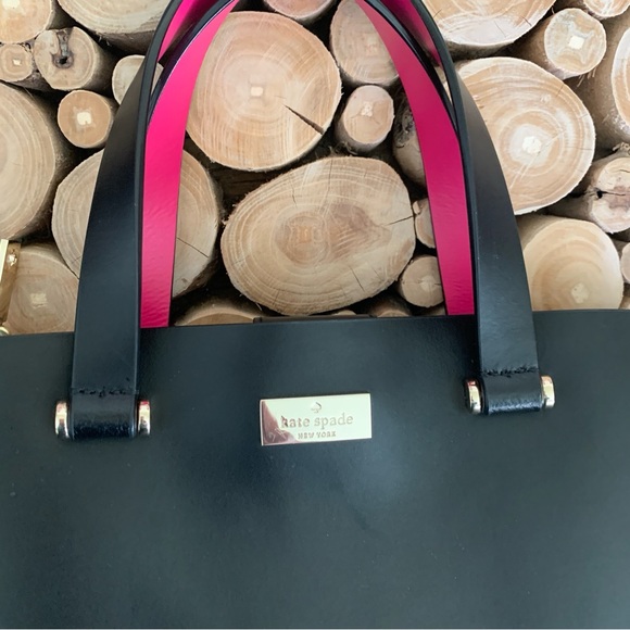 Kate Spade Black Sweetheart Pink Kyra Arbour Hill Leather Tote Bag - Picture 3 of 14